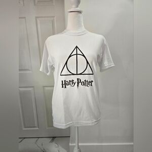 Harry Potter White T-Shirt Youth with Black Deathly Hallows Symbol Size16 UNISEX
